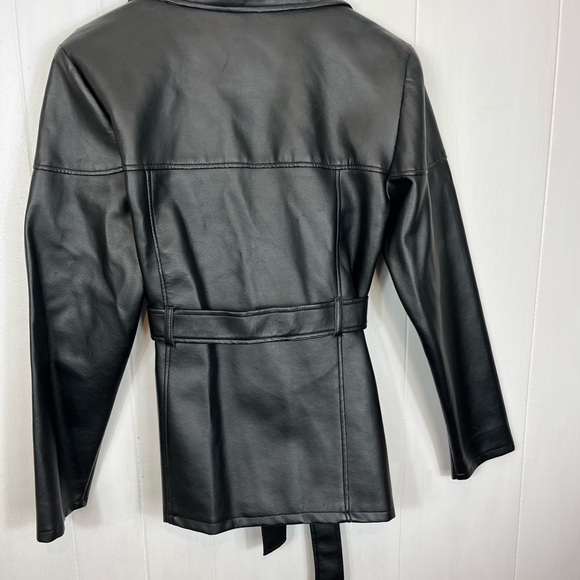 Vintage Faux Leather Belted Jacket Sz L - Picture 8 of 9